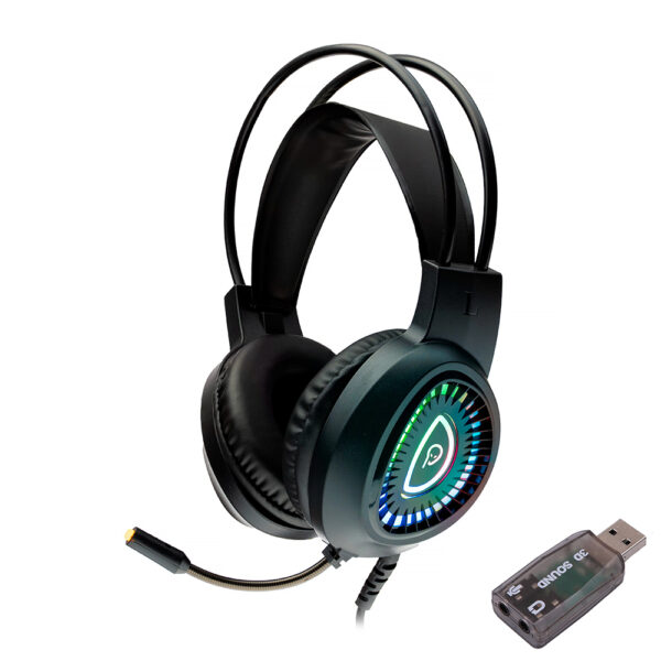 CASTI gaming Spacer RGB, cu fir, standard, utilizare gaming, microfon pe brat, conectare prin adaptor USB 2.0 sau Jack 3.5 mm x 2, iluminare RGB, negru, „SPGH-PHANTOM-USB”, (timbru verde 0.8 lei)