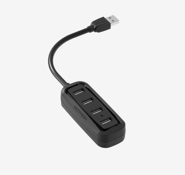 HUB USB Vention, porturi: 4 x USB 2.0, conectare prin USB 2.0 (T), rata transfer 480 Mbps, ABS, cablu 1m, negru, „VAS-J43-B100” (timbru verde 0.18 lei) – 6922794720107