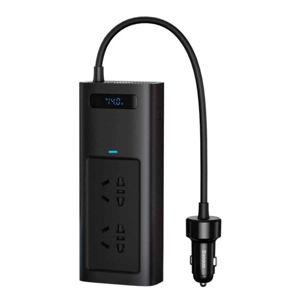 INVERTOR ELECTRIC auto Baseus, IGBT, 2 x AC, 2 x USB Type-C, 1 x USB, 150W 220V, conectare auto 12V, negru „CGNB020101” (timbru verde 2.00 lei) – 6932172628093