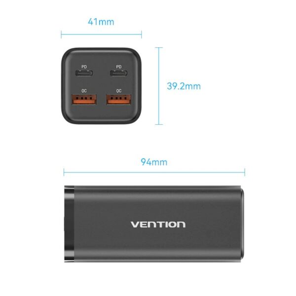 ALIMENTATOR SmartPhone la 220V Vention 4-Port USB (C + C + A + A) GaN Charger (100W/100W/18W/18W) EU-Plug Black, „FBSBG-EU” (timbru verde 0.18 lei)