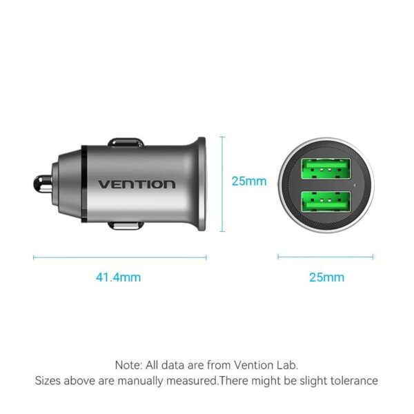 ALIMENTATOR SmartPhone Auto Vention Two-Port USB A+A(18/18) Car Charger Gray Mini Style Aluminium Alloy Type, „FFAH0” (timbru verde 0.18 lei)