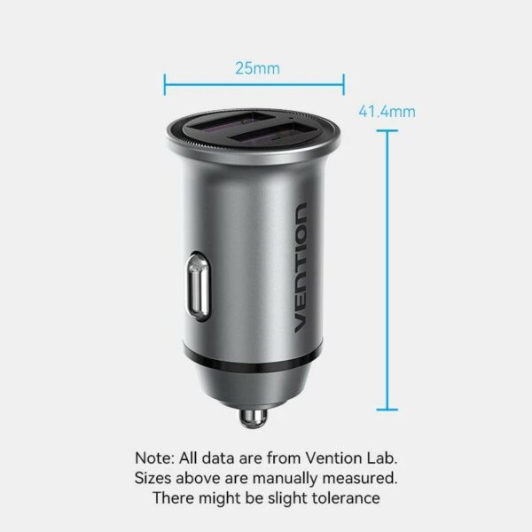 ALIMENTATOR SmartPhone Auto Vention Two-Port USB A+A(30/30) Car Charger Gray Mini Style Aluminium Alloy Type, „FFEH0” (timbru verde 0.18 lei)