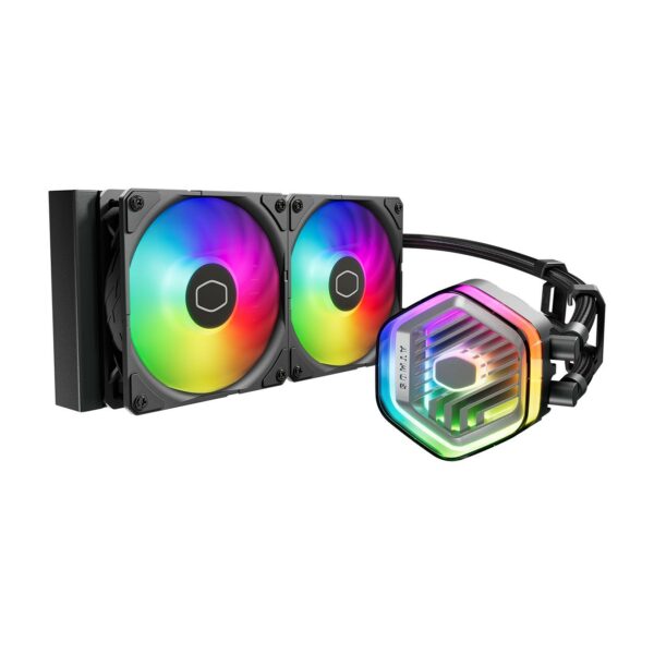 COOLER Cooler Master „MASTERLIQUID 240 ATMOS”, racire lichid, skt. Intel LGA 1700/1200/115x, AMD AM5/AM4, radiator aluminiu, pompa , fan 2x120mm, 2500rpm, conector 4-pin PWM, ARGB, negru, „MLX-D24M-A25PZ-R1” (timbru verde 2 lei)