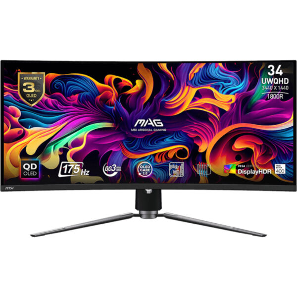 MONITOARE MSI – gaming MS-3DD0,MSI,ID1/Black-Black,34,Anti-Reflection,Non-touch,QD- OLED,UWQHD,LED,Curve 1800R,175Hz,0.03ms,21:9,EU,36M,Adjustable Tripod/341CQP QD-OLED „MAG 341CQP QD-OLED” (timbru verde 7 lei)