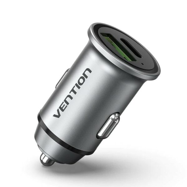 ALIMENTATOR SmartPhone Auto Vention Two-Port USB A+C(18/20) Car Charger Gray Mini Style Aluminium Alloy Type, „FFBH0” (timbru verde 0.18 lei)