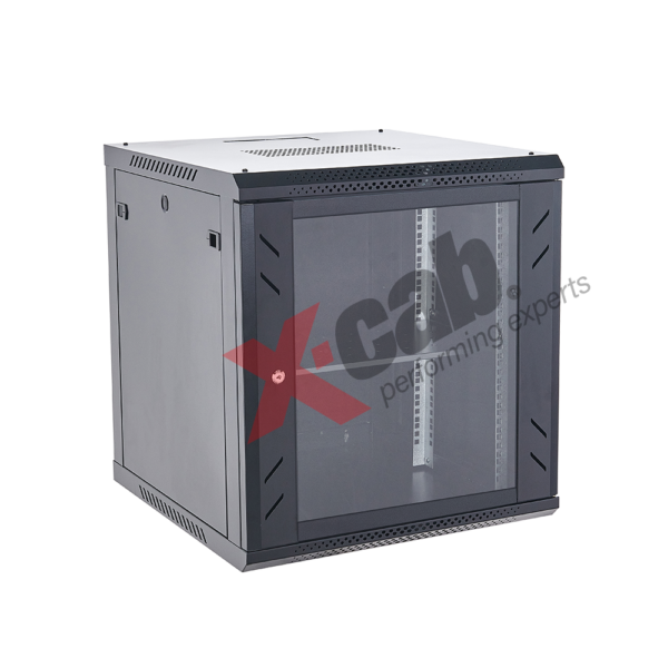 Cabinet metalic de perete 19″, tip rack wallmount, 12U 600×450 mm, Xcab S Negru „Xcab-12U45S.9004”