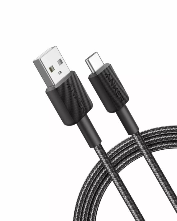 Cablu alimentare si date Anker, USB-A (T) la USB Type-C (T), 1.8m rata transfer 480 Mbps, invelis nylon, braided, negru, „A81H6G11” (timbru verde 0.03 lei) – 0194644108724