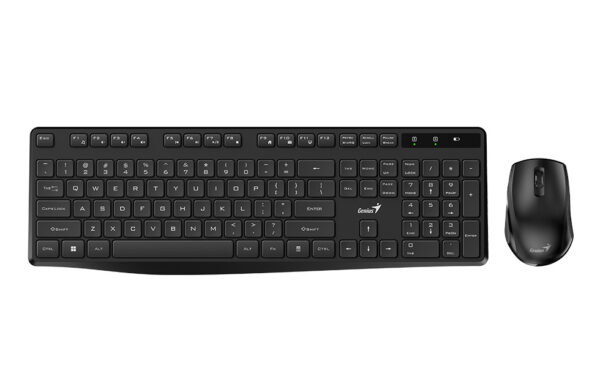 KIT wireless GENIUS, tastatura wireless 104 taste (slim) + mouse wireless 1200dpi, 3 butoane, 11 taste functii multimedia, black, „KM-8206S”, SmartGenius app „31340017400” (timbru verde 0.8 lei)