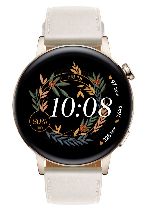 Smartwatch Watch GT3 42mm Leather Armband Gold/White „55027150-Milo-B19V” (timbru verde 0.18 lei)
