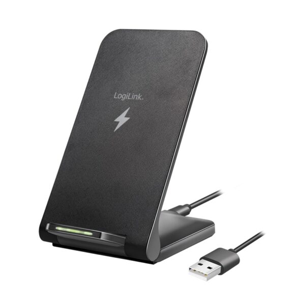 ALIMENTATOR wireless LOGILINK, compatibil cu tel. certificate Qi, max. 15W, 1 x USB-C (5V/3A), suport pt. telefon, black, „PA0315” (timbru verde 0.18 lei)