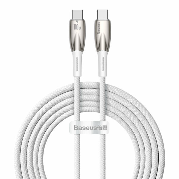 CABLU alimentare si date Baseus Glimmer, Fast Charging Data Cable pt. smartphone, USB Type-C la USB Type-C 100W, 2m, alb „CADH000802” (timbru verde 0.08 lei) – 6932172618070