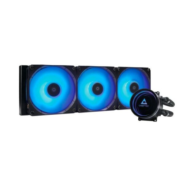 COOLER Chieftec „Iceberg 360 RGB”, skt. Intel si AMD, racire cu lichid, 3 x 120mm, 500 – 2200 RPM, iluminare RGB – infinity mirror cooling block, ventilatoare RGB, negru „CLC-360-RGB” (timbru verde 2.00 lei)