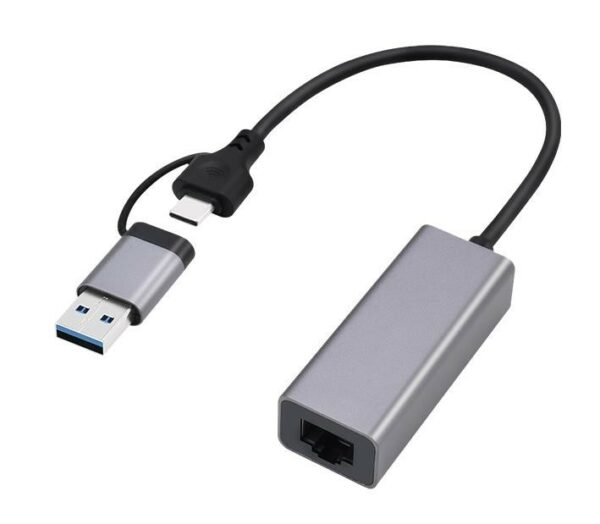 ADAPTOR RETEA GEMBIRD , extern, USB-A 3.1 + Type-C, port RJ-45, 1000 Mbps, silver, „A-USB3AC-LAN-01” (timbru verde 0.18 lei)