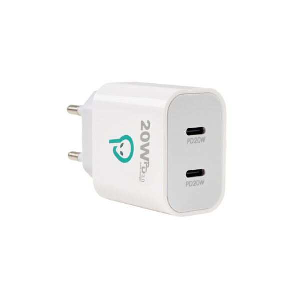 ALIMENTATOR retea SPACER Power Delivery, 2 x USB Type-C PD (max 20W) „SPAR-TYPECQ-02” (timbru verde 0.18 lei)