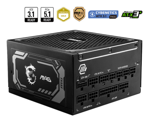 MSI MAG A1250GL PCIE5 EU 1250W Fully-Modular 80 Plus Gold Color Box Pallet packing7Y Warranty „MAG A1250GL” (timbru verde 2 lei)