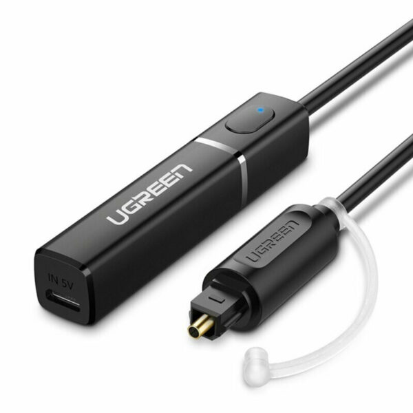 ADAPTOR Bluetooth audio Ugreen, „CM150” acumulator inclus, 1 x fibra optica, convertor audio wireless,versiune bluetooth 5.0 A2DP, negru „50213” (timbru verde 0.18 lei) – 6957303852130
