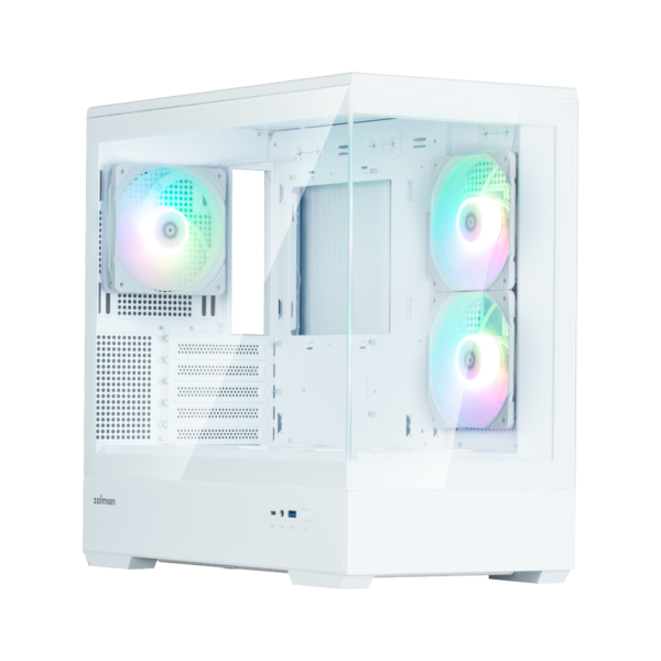 CARCASA Zalman „P30 v2”, mini tower, gaming, fara sursa, suporta 9xfan, 3xfan inclus, PSU shroud, USB Type-C x 1, USB 3.1 gen1 x 1, audio+mic, 5 sloturi expansiune, alb, „P30 White V2” (timbru verde 0.24lei)