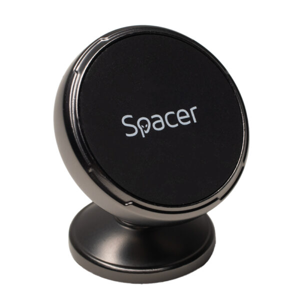 SUPORT auto magnetic SPACER pt. SmartPhone, cu articulatie sferica din alia si fixare prin adeziv, Magnetic, 4 SuperMagneti N50,rotire 360 grade, negru, „SPCH-MAG-FIX-03”