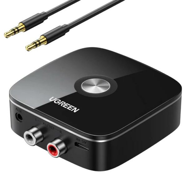 ADAPTOR Bluetooth audio Ugreen, „CM123” acumulator inclus, 1 x jack 3.5mm, 2xRCA output, convertor audio wireless,versiune bluetooth 5.0 A2DP, negru „30445” (timbru verde 0.18 lei) – 6957303834457
