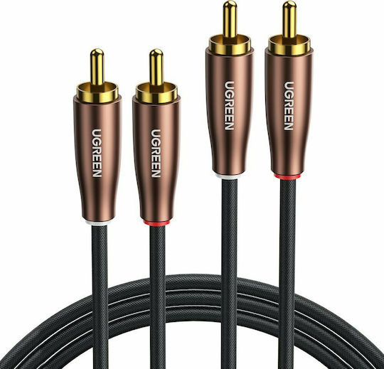 CABLU audio Ugreen, „AV104” 2 x RCA (T) la 2 x RCA (T), 2m, conectori auriti, negru „10518” (timbru verde 0.18 lei) – 6957303815180