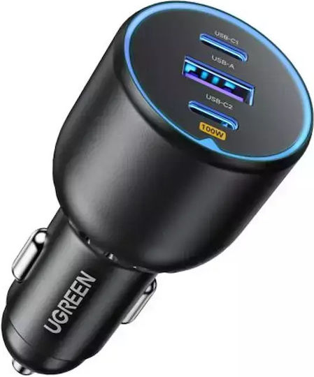 INCARCATOR auto Ugreen, „CD293” 1 x USB Output 5V/3A si 2 x USB Type-C Output 5V/3A, total output 130W, pt. bricheta auto, negru „90413” (timbru verde 0.8 lei) – 6957303894130
