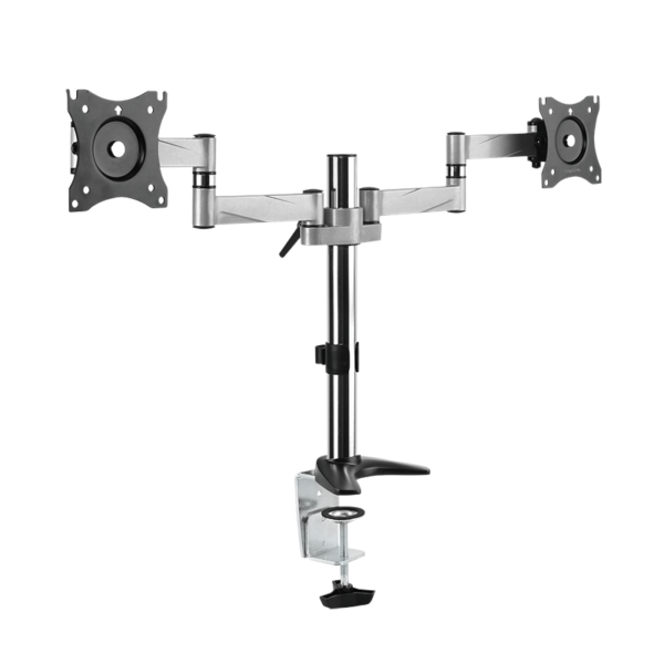 SUPORT de birou LOGILINK, pt 2 TV/monitor plat, diag. max 27 inch, rotatie, inclinare, pivotare, orizontala, verticala, totala, max 8 Kg x 2, negru-gri, „BP0077”