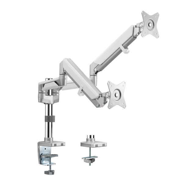 SUPORT de birou LOGILINK, pt 2 TV/monitor plat, curbat, diag. max 32 inch, rotatie, inclinare, pivotare, orizontala, verticala, max 9 Kg x 2, argintiu, „BP0089”