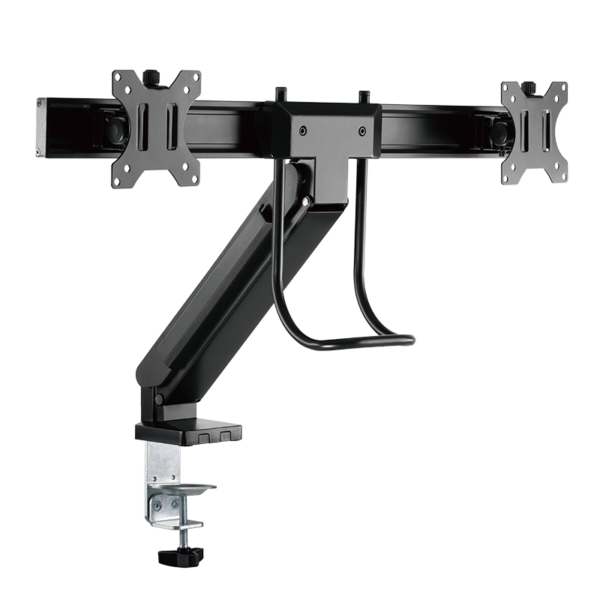 SUPORT de birou LOGILINK, pt 2 TV/monitor plat, curbat, diag. max 27 inch, rotatie, inclinare, pivotare, orizontala, verticala, max 6.5 Kg x 2, negru, „BP0102”
