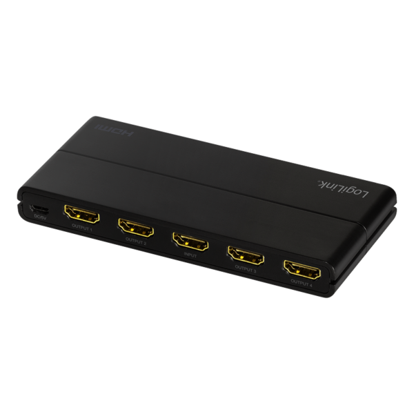 SPLITTER video LOGILINK, 1 x 4 port, Input: HDMI (M) x 1, Output: HDMI (M) 2.0 x 4, rezolutie maxima 4K UHD (3840 x 2160) la 60 Hz, HDCP 2.2, audio, negru, „HD0037” (timbru verde 0.18 lei)