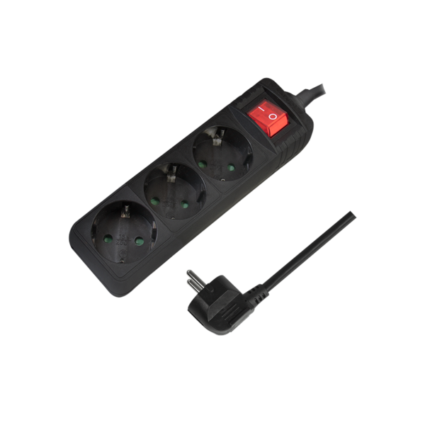 PRELUNGITOR LOGILINK, Schuko x 3, cablu 3G 1.5mm2, 230 V/16 A, 50 Hz, max. 3500 W, buton intrerupator iluminat, IP20, 1.4m, negru, „LPS206B” (timbru verde 0.8 lei)