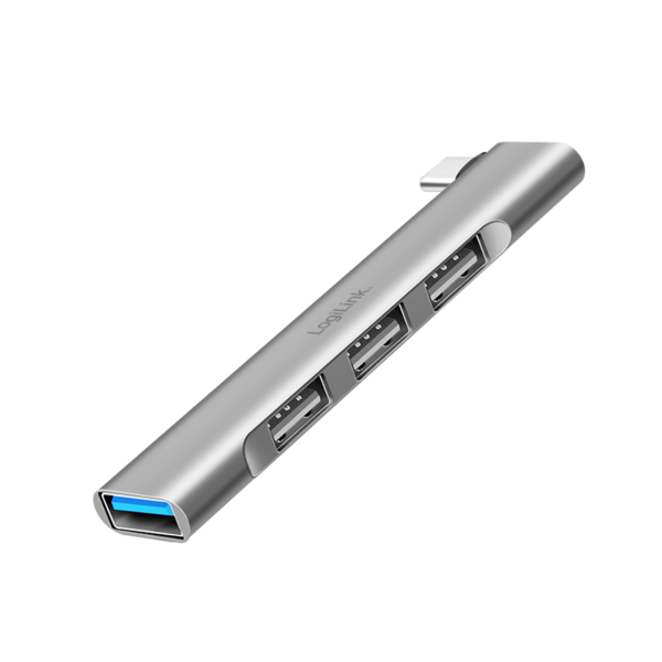 HUB extern LOGILINK, porturi USB: USB-A 3.0 x 1 + USB-A 2.0 x 3, conectare prin USB-C, aluminiu, gri, „UA0437” (timbru verde 0.18 lei)