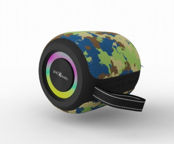 BOXE GEMBIRD portabile bluetooth, RMS: 8W, baterie 1200mAh, microSD, USB, FM-radio, LED light, suport functie TWS, BT v5.3, 110x110x129mm, 450 grame, camo, „SPK-BT-LED-05-CM” (timbru verde 0.03 lei)