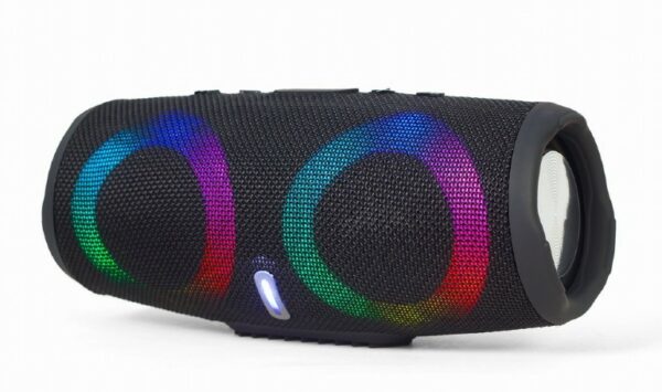 BOXE GEMBIRD portabile bluetooth, RMS: 10W (5W x 2), baterie 1200mAh, microSD, USB, LED light, BT v5.0, 95x105x225mm, 630 grame, black, „SPK-BT-LED-02” (timbru verde 0.03 lei)