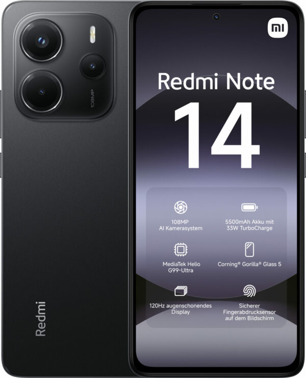 Smartphone Redmi Note 14 128GB 6GB RAM Dual SIM Midnight Black „VX6932554408008” (timbru verde 0.45 lei)