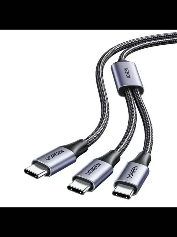 CABLU alimentare si date Ugreen, „US561”, Fast Charging Data Cable pt. smartphone, USB Type-C la 2 x USB Type-C max 100W, braided, 1.5m, gri „35087” (timbru verde 0.08 lei) – 6941876230877
