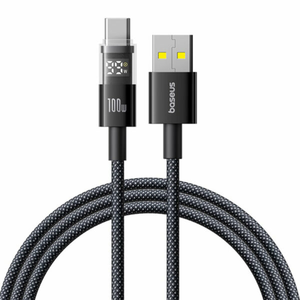 CABLU alimentare si date Baseus Display, Fast Charging Data Cable pt. smartphone, USB la USB Type-C 100W, braided, 2m, negru „P10382701111-00” (timbru verde 0.08 lei) – 6932172682163