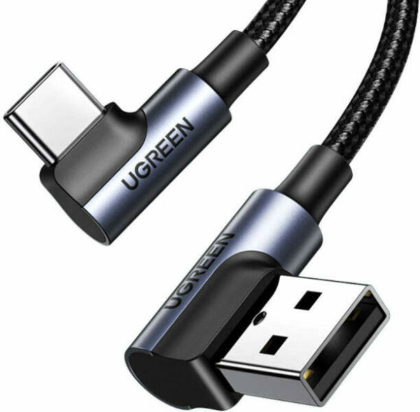 CABLU alimentare si date Ugreen, „US176”, Fast Charging Data Cable pt. smartphone, USB la USB Type-C 3A Complete Angled 90xxxx, braided, 3m, gri „70875” (timbru verde 0.08 lei) – 6957303878758