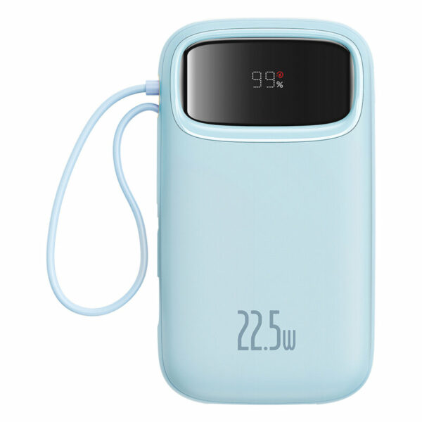 POWER BANK Baseus Qpow2 Digital Display, 20000mAh, 22.5W, 2 x USB Type-C output/input, 1 x Lightning, 1 x USB, include cablu USB Type-C la USB Type-C 30cm, albastru, „P10055002313-00” (timbru verde 0.98 lei) – 6932172636265