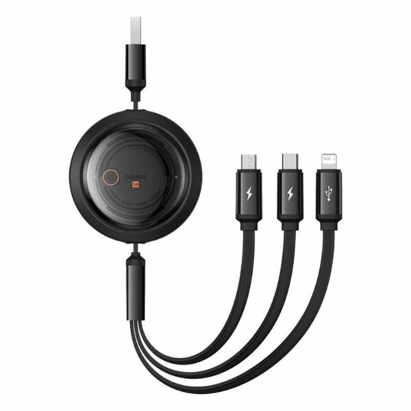 CABLU alimentare si date Baseus Free2Draw, Fast Charging Data Cable pt. smartphone, retractabil, USB la Micro-USB+Lightning + USB Type-C 100W, 1.1m, negru „P10368700111-03” (timbru verde 0.08 lei) – 6932172656430
