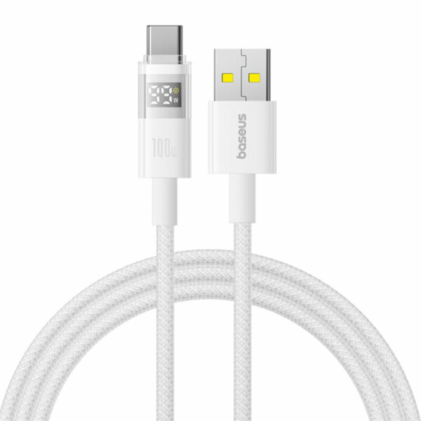 CABLU alimentare si date Baseus Display, Fast Charging Data Cable pt. smartphone, USB la USB Type-C 100W, braided, 1m, alb „P10382701211-00” (timbru verde 0.08 lei) – 6932172682361