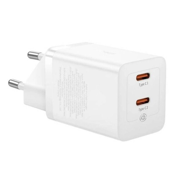INCARCATOR retea Baseus GaN5, Quick Charge 40W, 2 x USB Type-C, alb „P10110804217-Z1” (timbru verde 0.18 lei) – 6932172646257