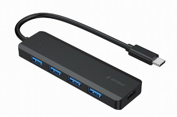 HUB extern GEMBIRD, porturi USB: USB-A 3.1 x 4, conectare prin USB Type-C, cablu 0.15 m, negru, „UHB-CM-U3P4P-01” (timbru verde 0.18 lei)