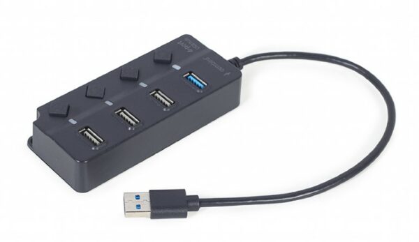 HUB extern GEMBIRD, porturi USB: USB-A 2.0 x 3, USB-A 3.1 x 1, conectare prin USB-A 3.1, cablu 0.25 m, negru, „UHB-U3P1U2P3P-01” (timbru verde 0.18 lei)
