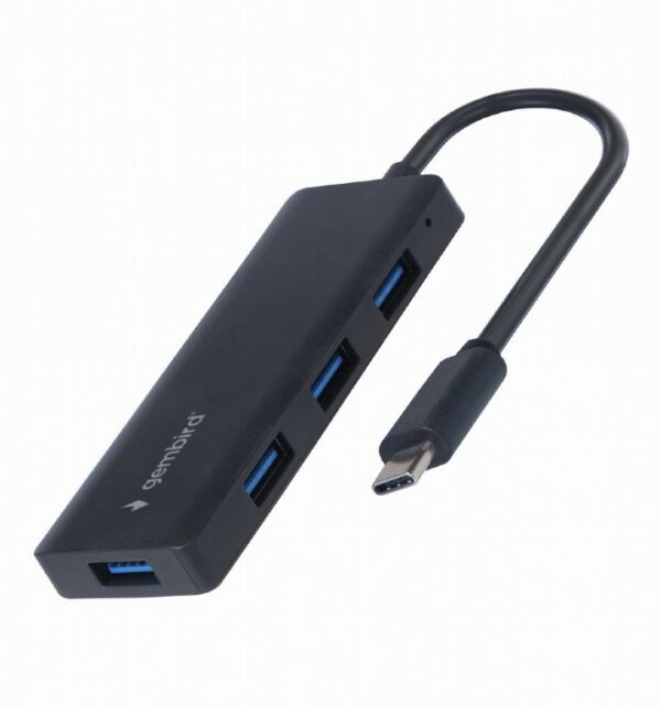 HUB extern GEMBIRD, porturi USB: USB-A 3.1 x 4, conectare prin USB Type-C, cablu 0.15 m, negru, „UHB-CM-U3P4-02” (timbru verde 0.18 lei)