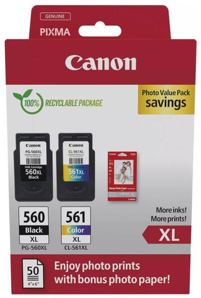 Combo-Pack Original Canon Black/Color, PG-560XL/CL-561XL-VP, pentru Pixma TS5350|TS5351|TS5352, 400/300,(GP-501 50pag) (timbru verde 0.3 lei), „3712C008AA”