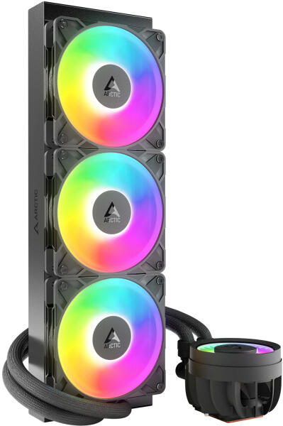 COOLER Arctic „Liquid Freezer III Pro 360 A-RGB”, skt. LGA1851, LGA 1700, AM4, AM5, racire cu lichid, 3 x 120mm, 600 – 3000 RPM, , negru „ACFRE00184A” (timbru verde 2.00 lei)