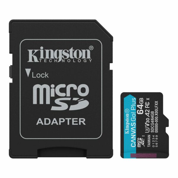 KINGSTON 64GB microSDXC Canvas Go Plus Gen4 200MB/s A2 U3 V30 Card + Adapter „SDCG4/64GB” (timbru verde 0.03 lei)
