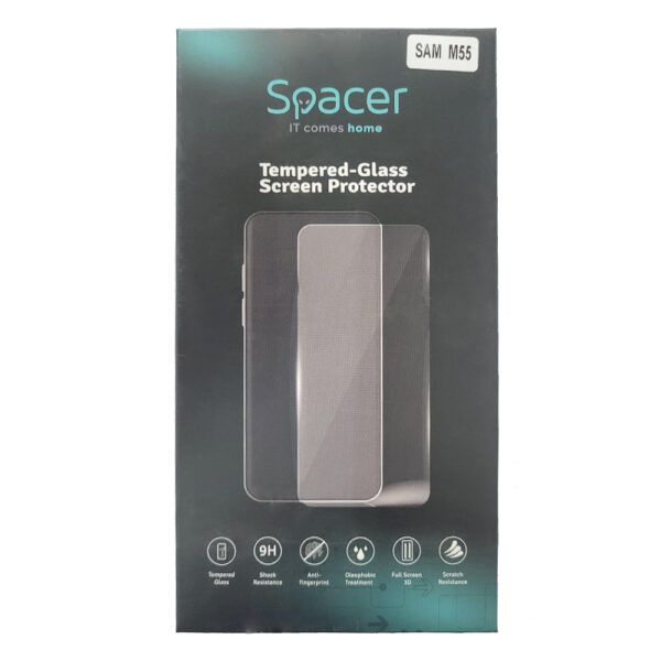 FOLIE STICLA Spacer pentru Samsung Galaxy M55 grosime 0.3mm, acoperire totala ecran, strat special anti-ulei si anti-amprenta, Tempered Glass, sticla 9D, duritate 9H „SPPG-SM-GX-M55-TPU”