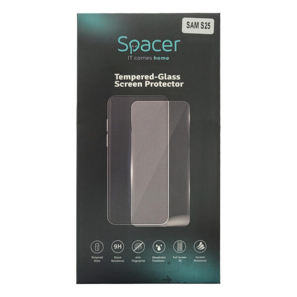 FOLIE STICLA Spacer pentru Samsung Galaxy S25, grosime 0.3mm, acoperire totala ecran, strat special anti-ulei si anti-amprenta, Tempered Glass, sticla 9D, duritate 9H „SPPG-SM-GX-S25-TPU”