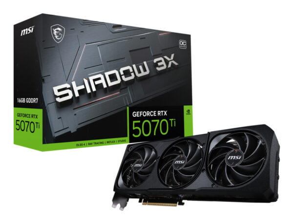 MSI Video Card Nvidia GeForce RTX 5070 TI 16G SHADOW 3X OC (16GB GDDR7/256bit, PCI-E Gen5, 3x DP 2.1, 1x HDMI 2.1, 1x 16-pin Power Connector, Retail) „RTX 5070 TI 16G SHADOW 3X OC”